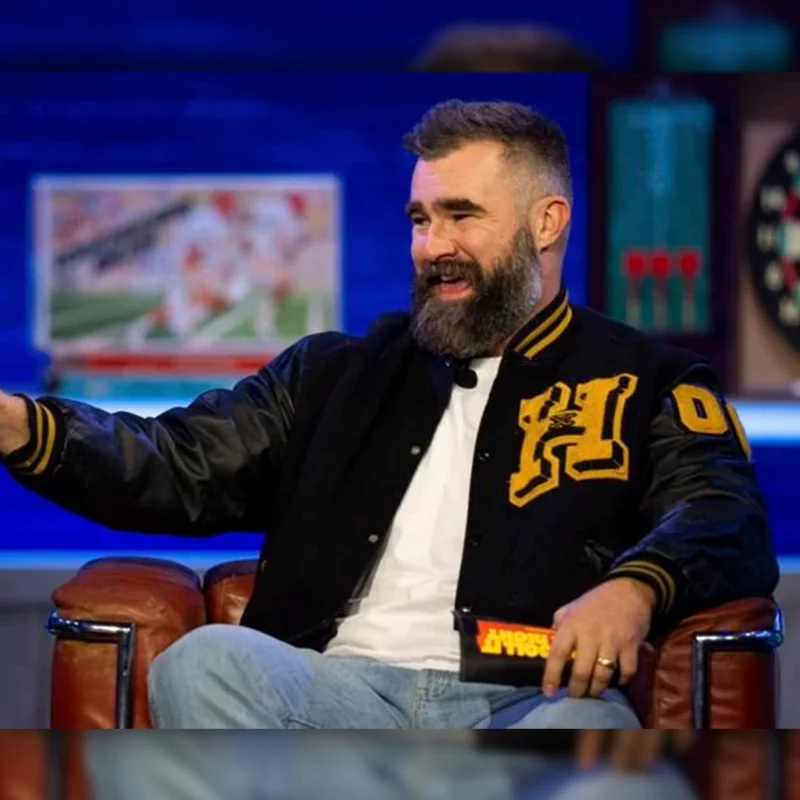 They Call It Late Night Show with Jason Kelce Black Letterman Jacket