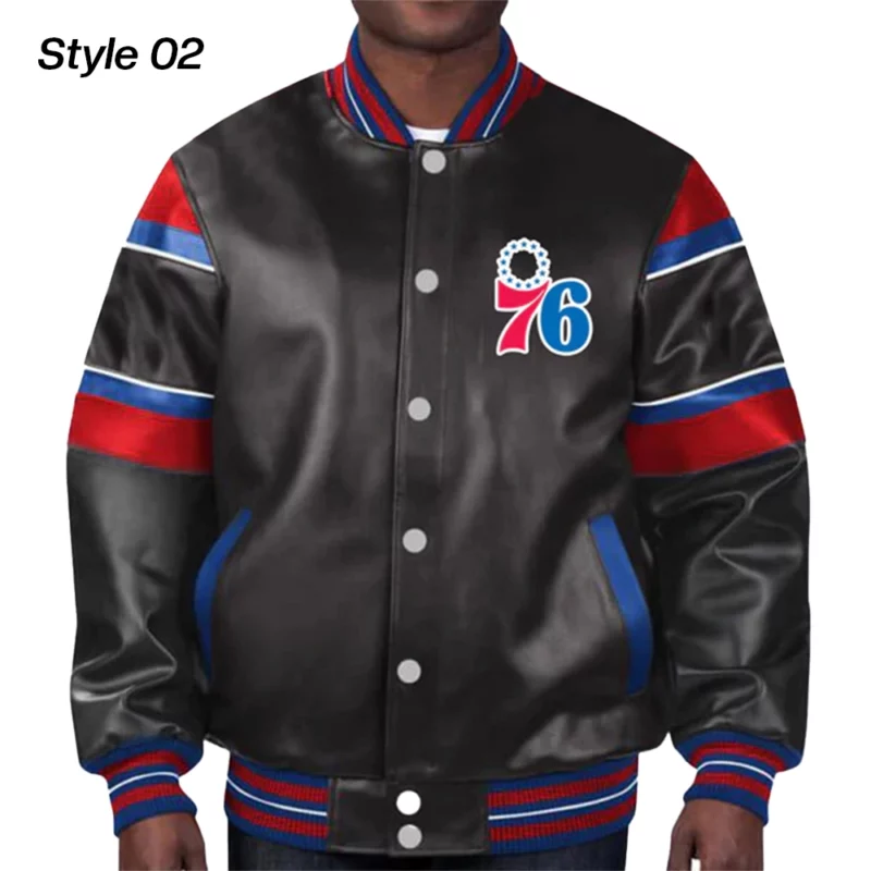 Philadelphia 76ers Black Leather Jacket