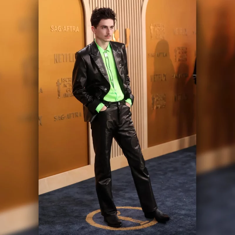 TimothÃ©e Chalamet SAG Awards Leather Blazer