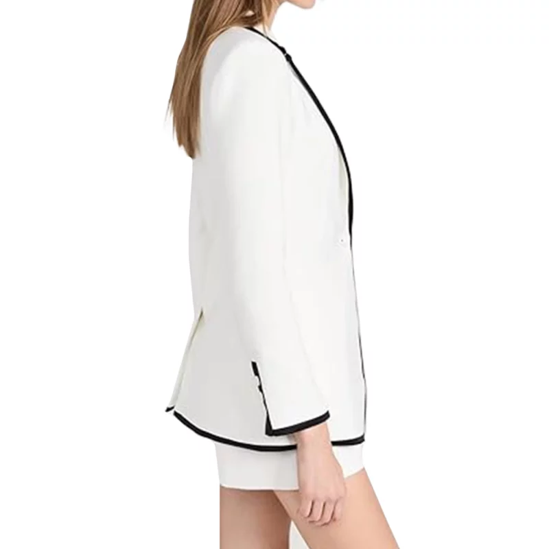 Great Celebrity Bake Off S08 CarolineWaldegrave White & Black Trim Blazer