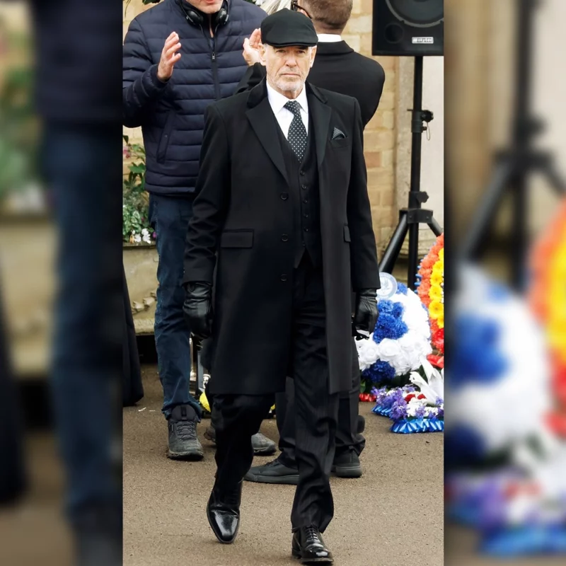 MobLand 2025 Conrad Harrigan Pierce Brosnan Black Coat