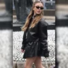 Paris Fashion Week Sydney Sweeney Black Leather Jacket