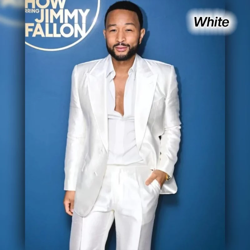 The Tonight Show Starring Jimmy Fallon John Legend Beige and White Suit
