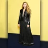 Another Simple Favour Blake Lively Black Fringes Leather Coat