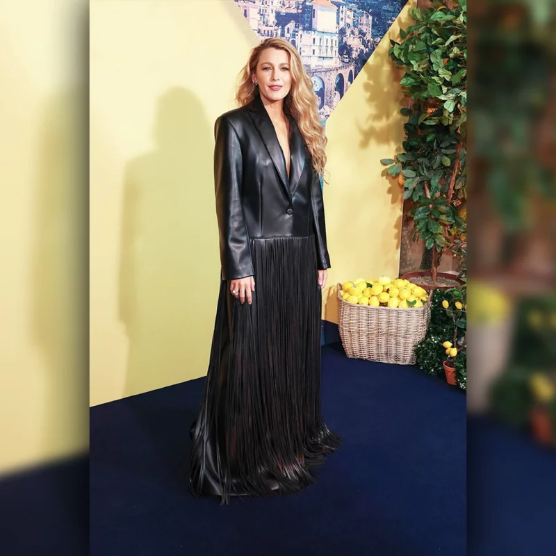 Another Simple Favour Blake Lively Black Leather Coat