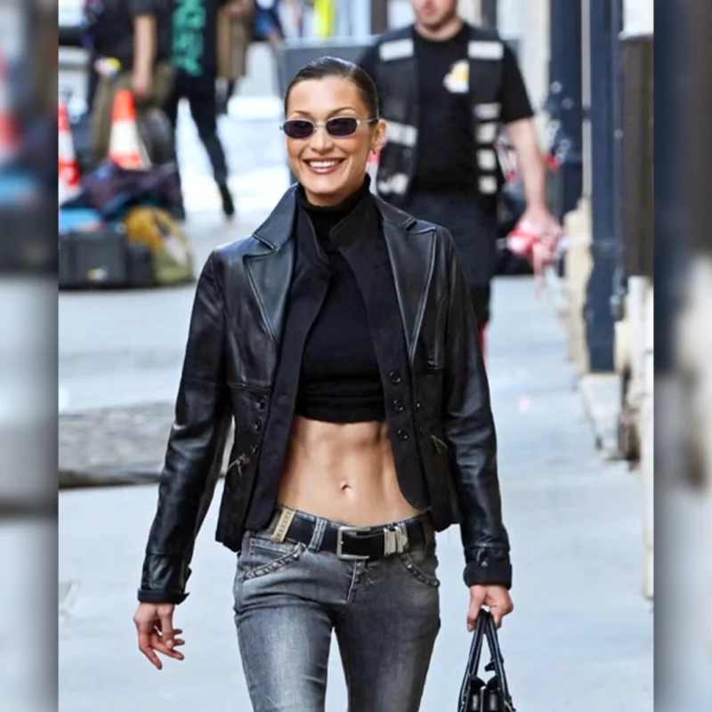 Bella Hadid Paris 2025 Leather Blazer