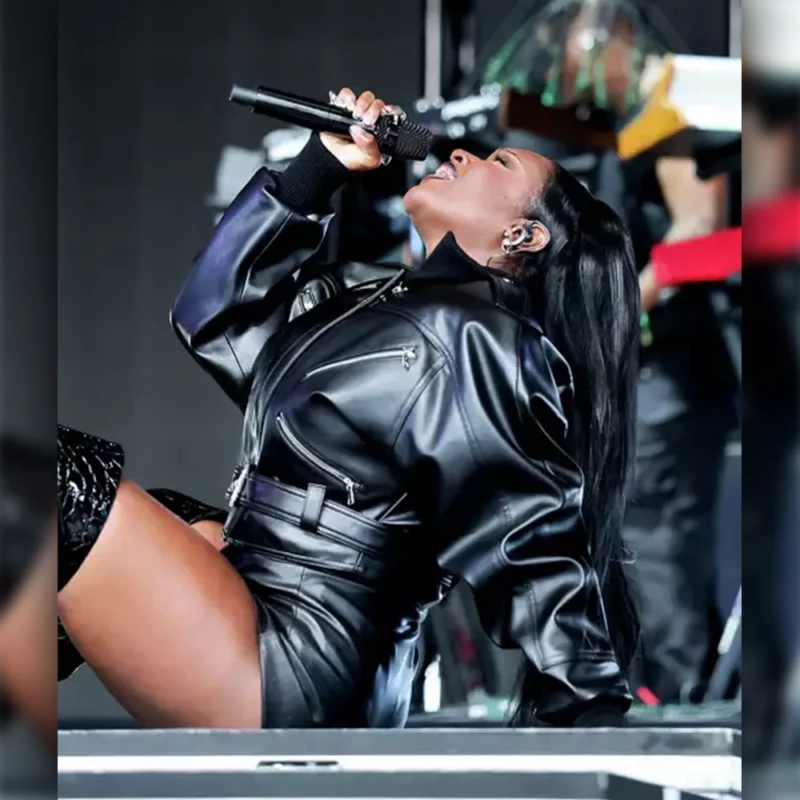 Coachella 2025 Amaarae Black Leather Jacket