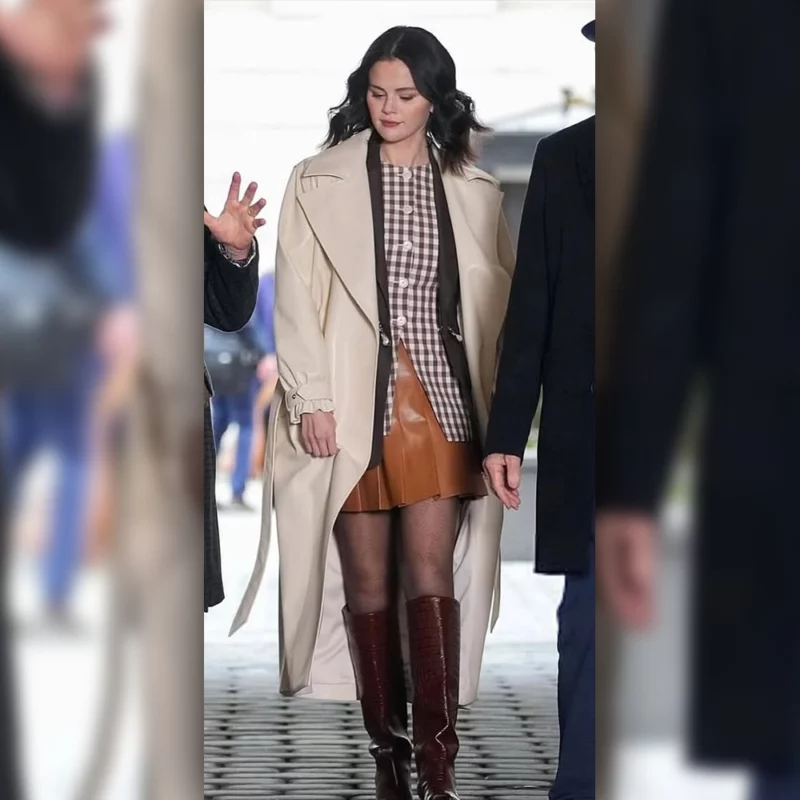 SelenaGomez NYC 2025 Leather Trench Coat