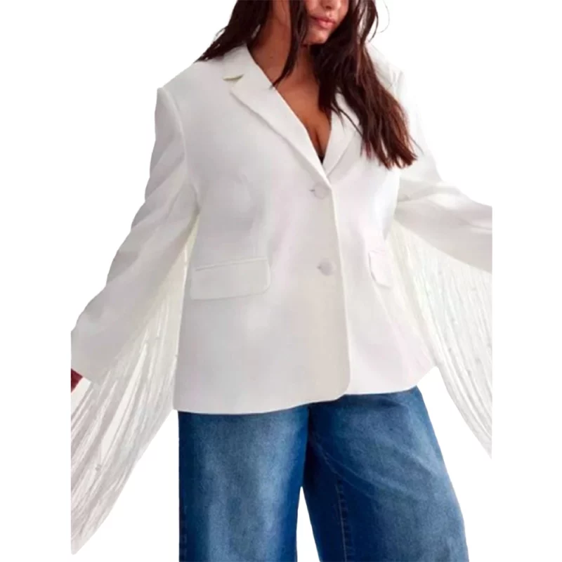 Small Achievable Goals 2025 White Fringe Blazer