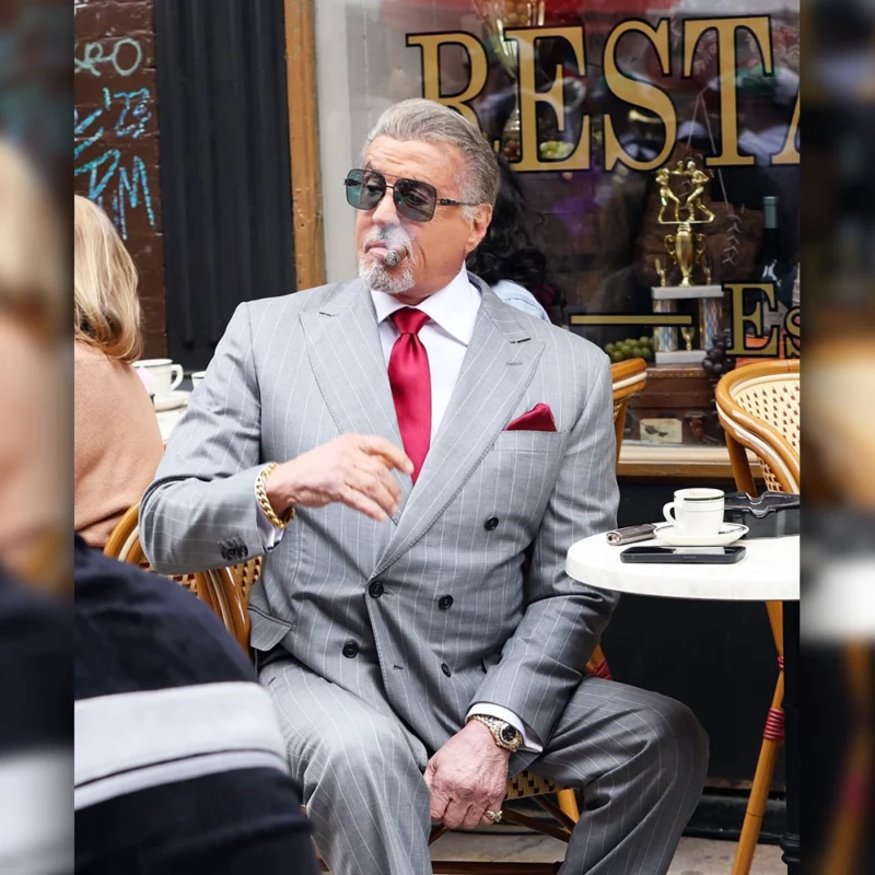 Sylvester Stallone Grey Pinstripe Suit