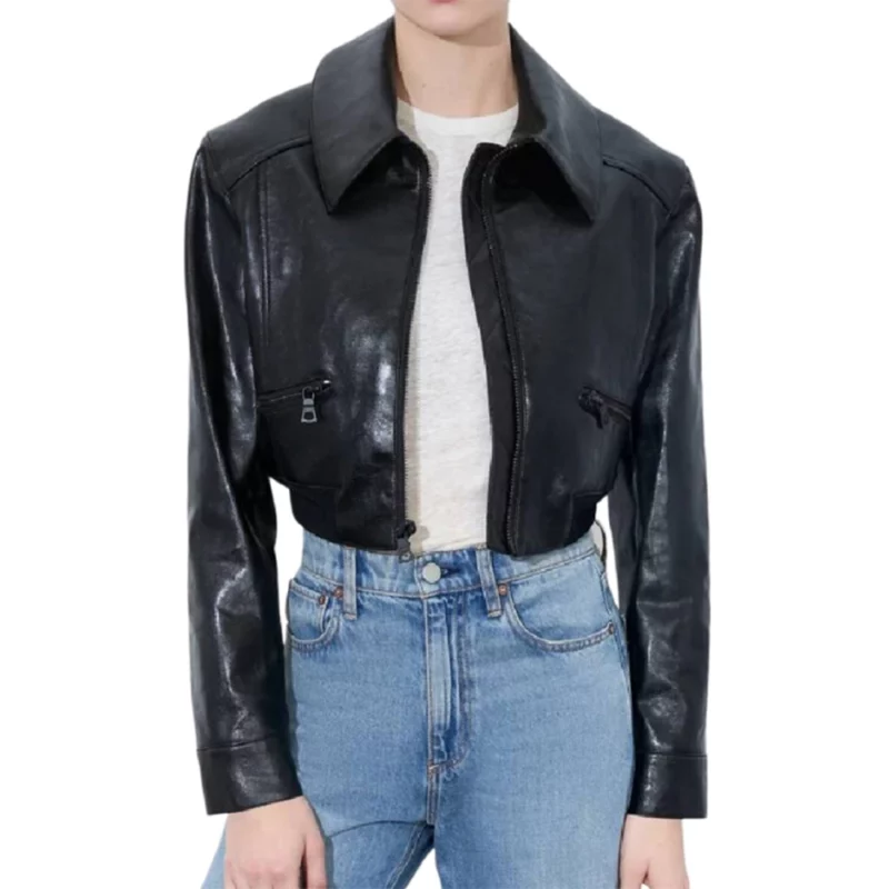 The Equalizer Season 05 Mel Cropped Black Leather Jacket
