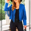 The Voice Season 27 Hailey Wright Blue Fringed Leather Jacket