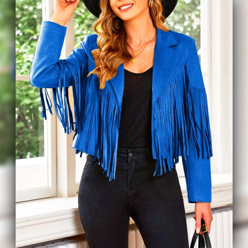 The Voice Season 27 Hailey Wright Blue Fringed Leather Jacket