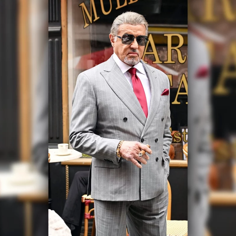 Tulsa King Sylvester Stallone Grey Pinstripe Suit