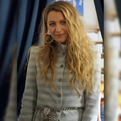 Another Simple Favor Blake Lively Striped Coat