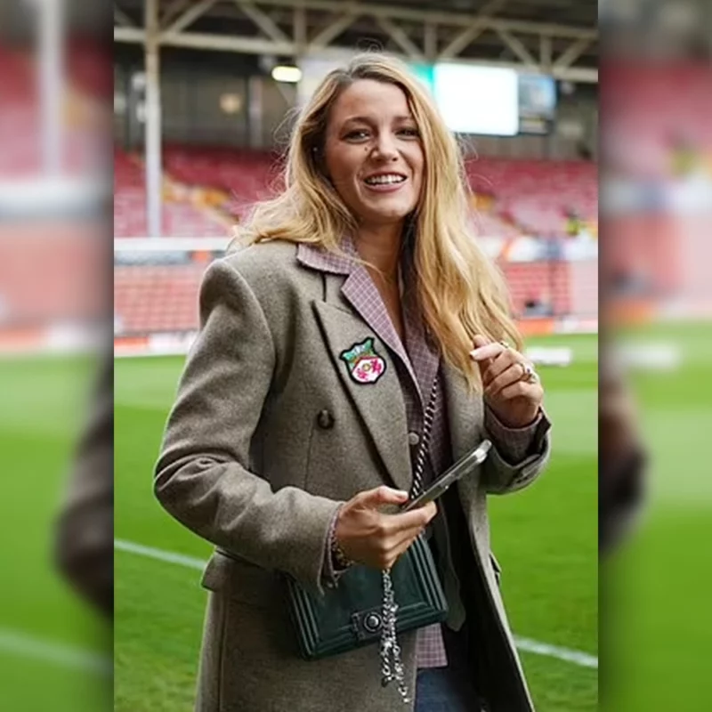 Blake Lively Wrexham Soccer Game Grey Coat