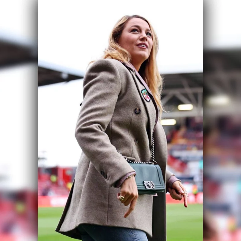 Blake Lively Wrexham Soccer Grey Coat