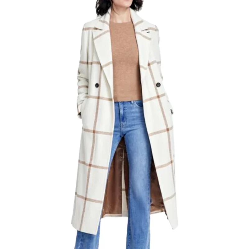 Found S02 White Windowpane Long Coat