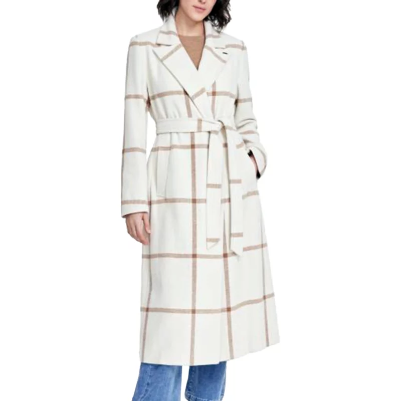 Found White Windowpane Long Coat