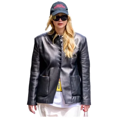 Jennifer Lawrence Black Leather Blazer
