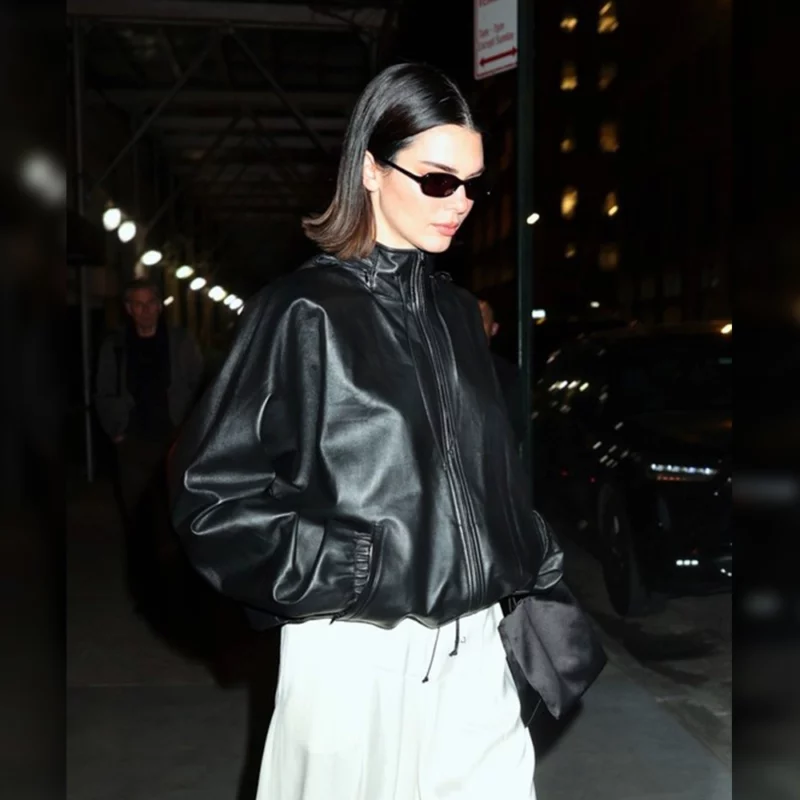 Kendall Jenner NYC 2025 Black Leather Jacket