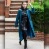 Selena Gomez NYC 2025 Blue Leather Coat