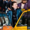 Selena Gomez NYC Blue Leather Long Coat