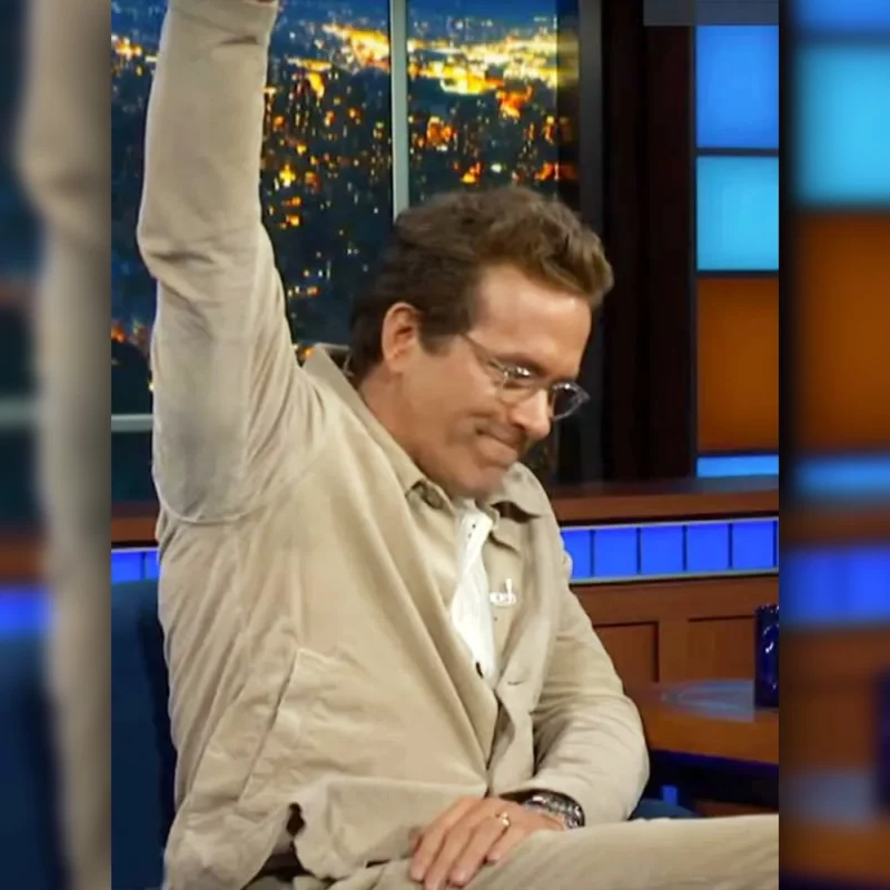 The Late Show with Stephen Colbert 2025 Ryan Reynolds Beige Jacket