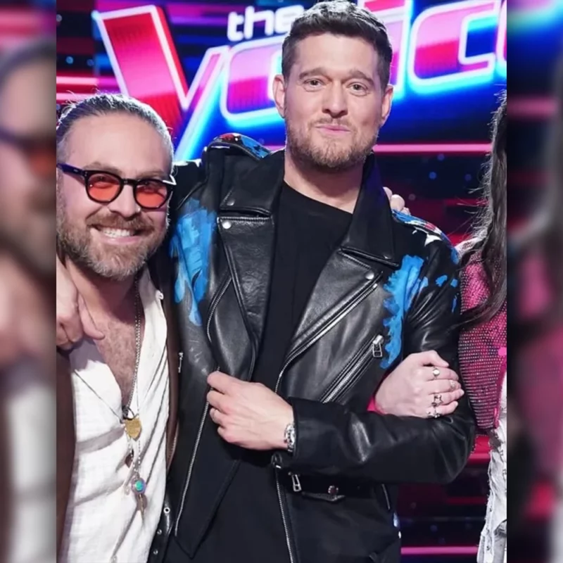The Voice S27 Michael BublÃ© Black Leather Moto Jacket