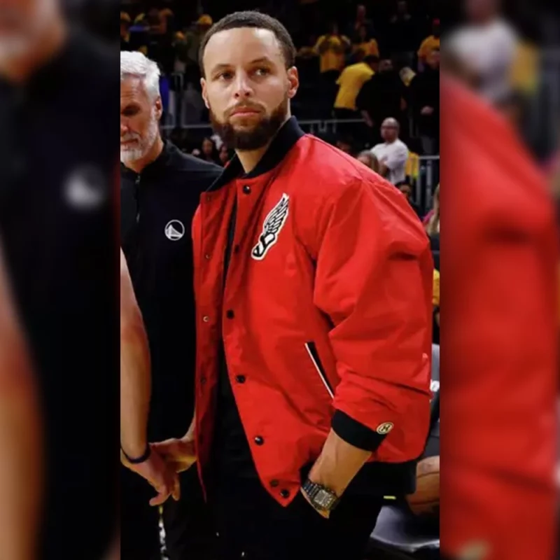 Timberwolves Vs Warriors StephCurry Red Bomber Jacket