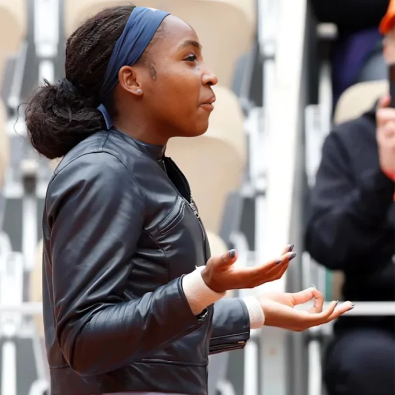 Coco Gauff American Tennis 2025 Black Leather Jacket