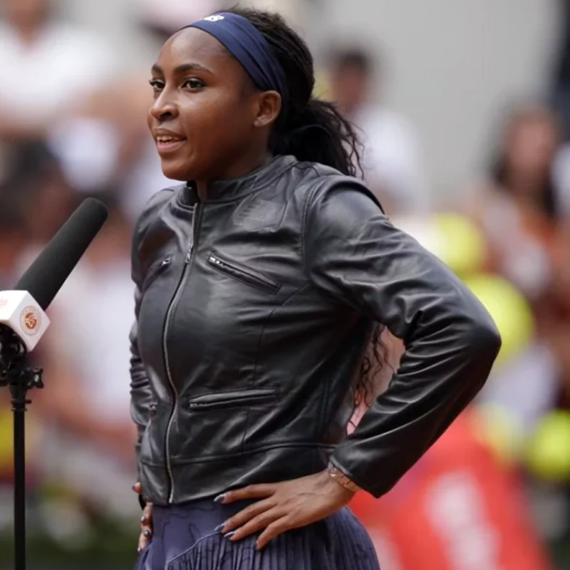 Coco Gauff Player 2025 Black Leather Jacket