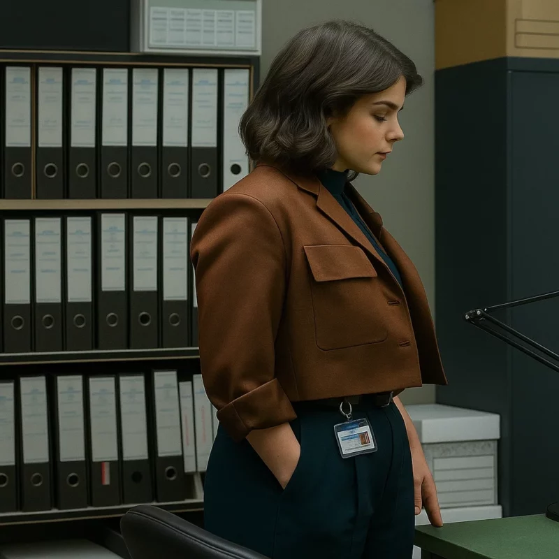 Death Valley S01 Gwyneth Keyworth Cropped Brown Blazer
