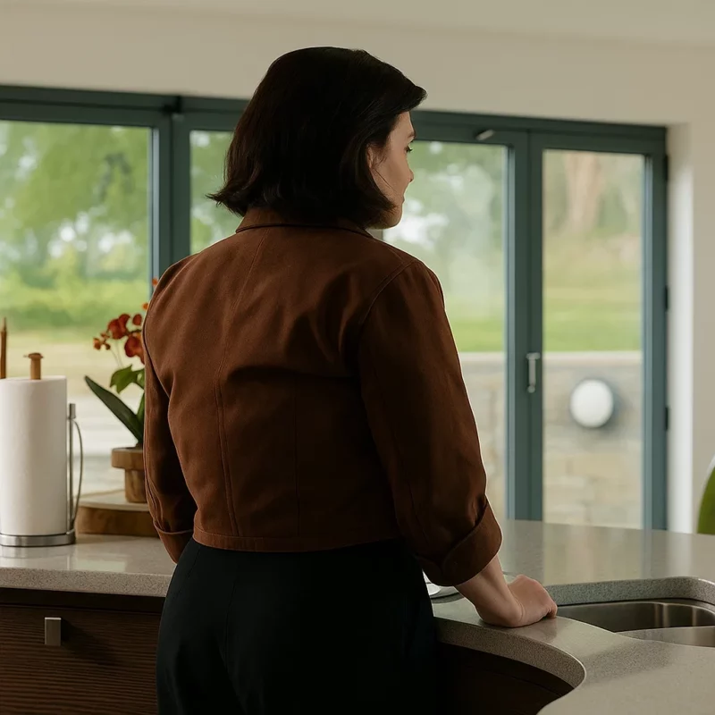 DeathValley S01 Gwyneth Keyworth Cropped Brown Blazer