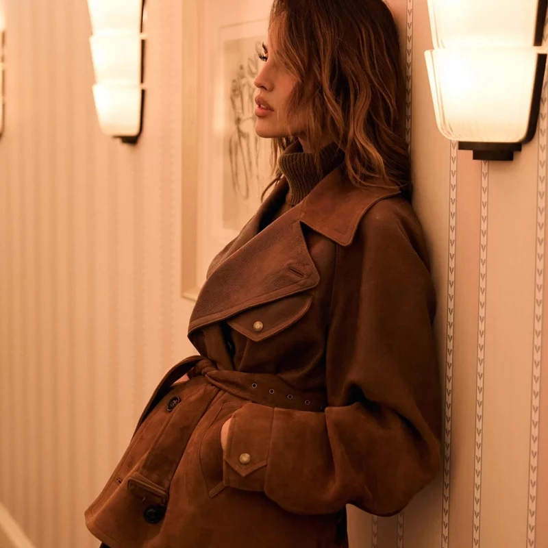 EizaGonzalez NYC Premiere Fountain of Youth Brown Leather Jacket