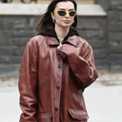 Emily Ratajkowski NYC 2025 Brown Jacket