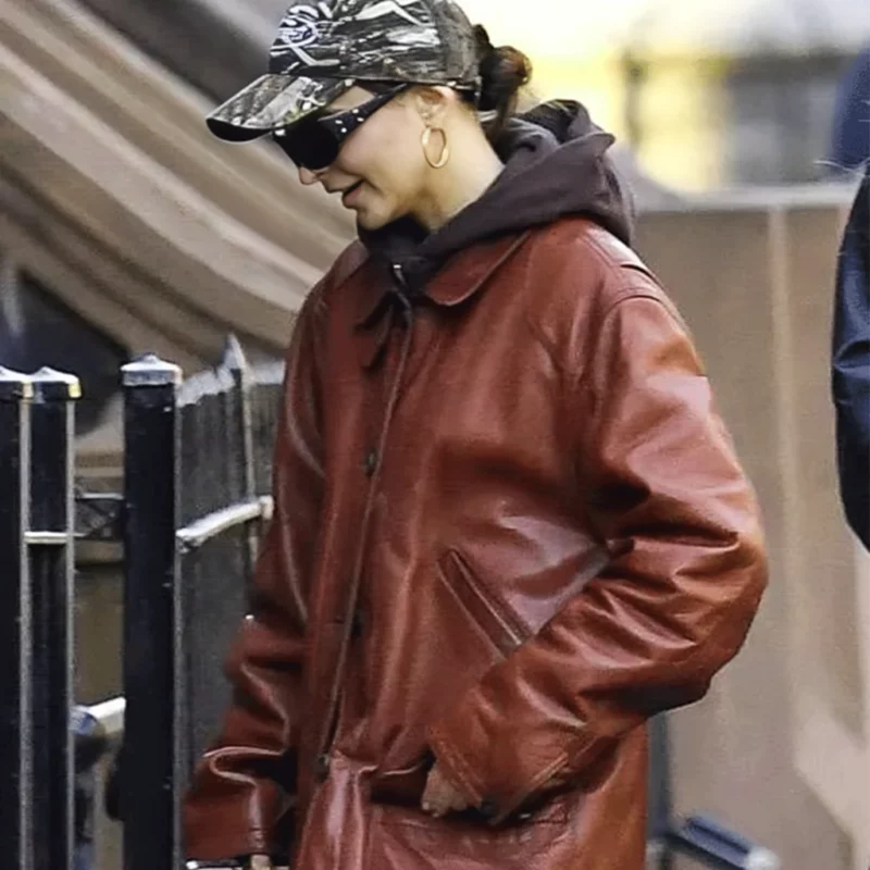 Emily Ratajkowski NYC 2025 Brown Leather Jacket