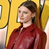 Khiyla Aynne Happy Face Cropped Red Leather Jacket