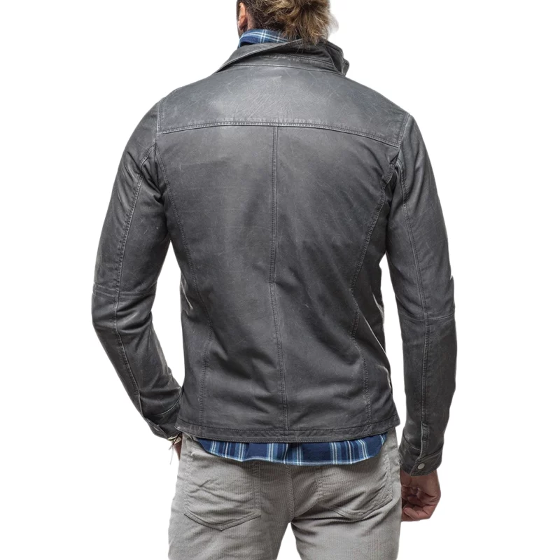 America's Got Talent S20 Navy Blue Wahsed Leather Jacket