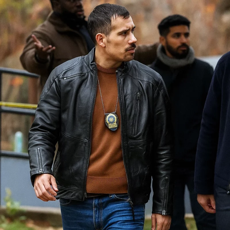 Detective Joe Velasco Law and Order Special Victims Unit 2025 Octavio Pisano Black Leather Jacket