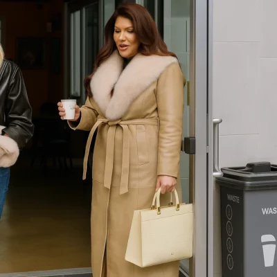 Emily Simpson Beige Leather Fur Trench Coat