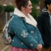 Jessica Salmon Too Much Season 1 Megan Stalter Blue Quilted Jacket