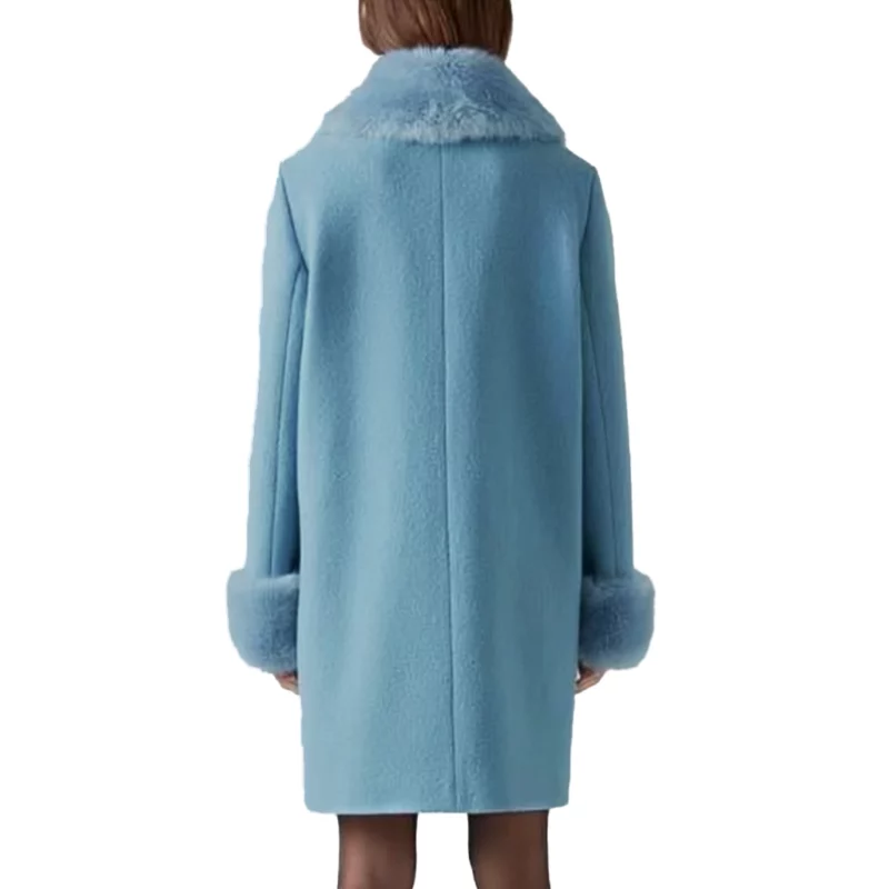 Jessica Salmon Too Much Season 1 Megan Stalter Fur Collar Blue Coat