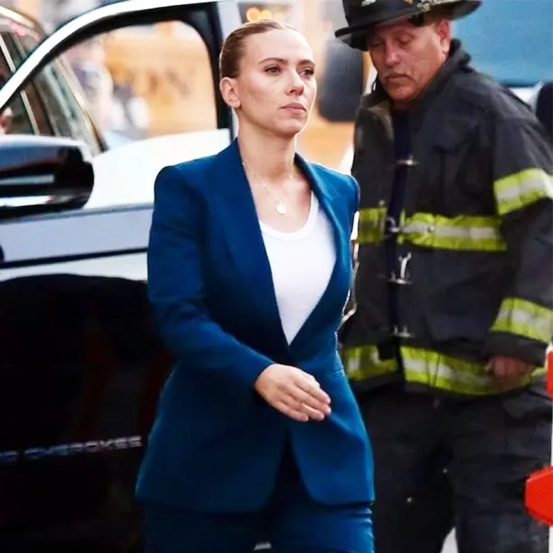 Jurassic World Rebirth 2025 Scarlett Johansson Blue Suit