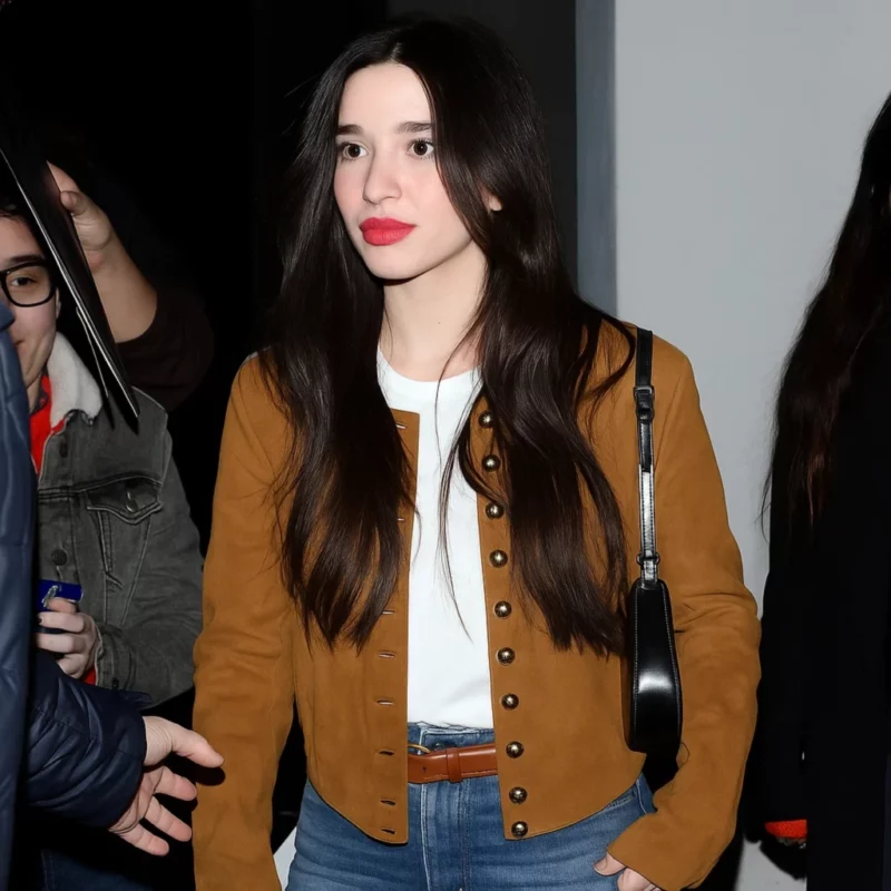 Street Style 2025 Mikey Madison Brown Suede Leather Jacket