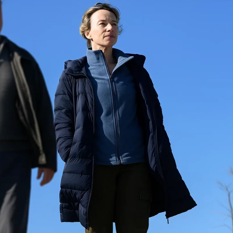 Susie Porter The Travellers 2025 Nikki Blue Puffer Coat