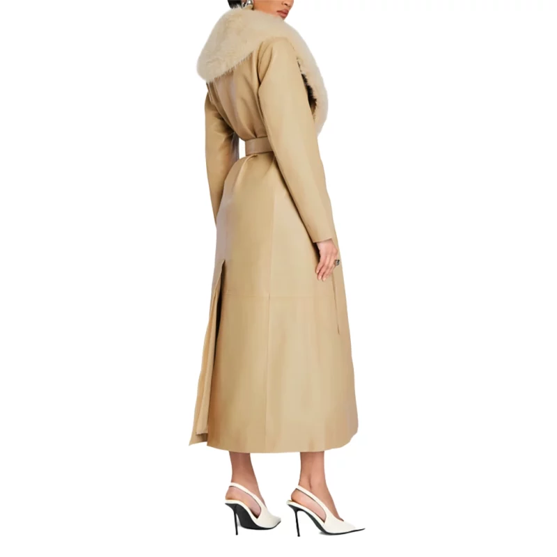 The Real Housewives of Orange County Emily Beige Leather Fur Trench Coat