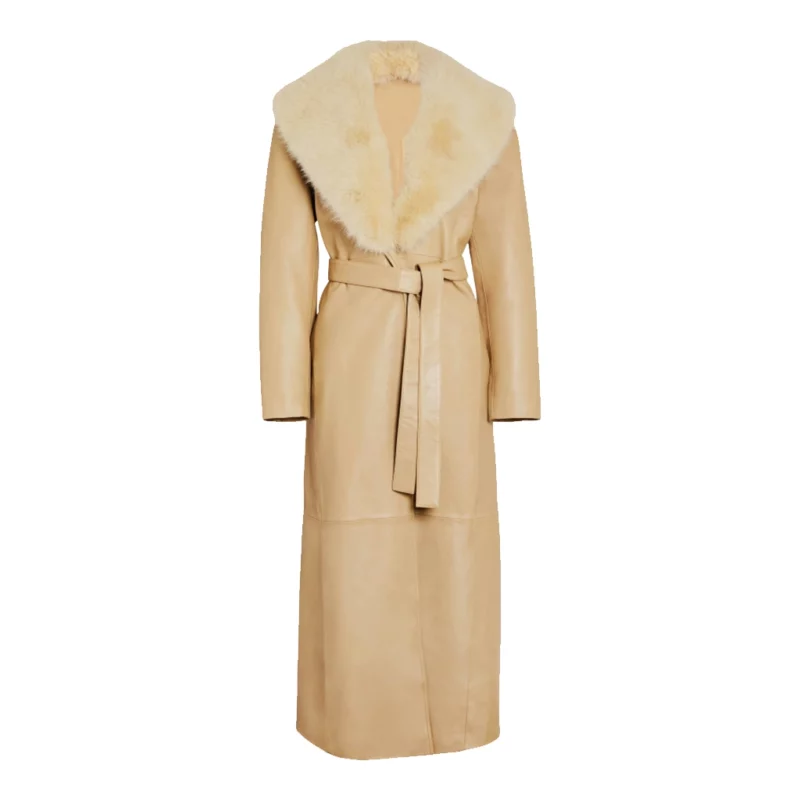 The Real Housewives of Orange County Emily Simpson Beige Leather Fur Trench Coat