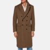 Brown Double Breasted Trench Wool Coat Mens
