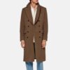 Dark Brown Double Breasted Trench Wool Coat Mens